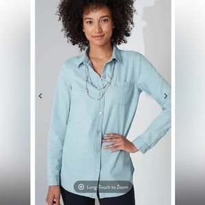 EUC. J. Jill One-Pocket Denim Button-Front Shirt, Cove Wash, Size XL Tall.